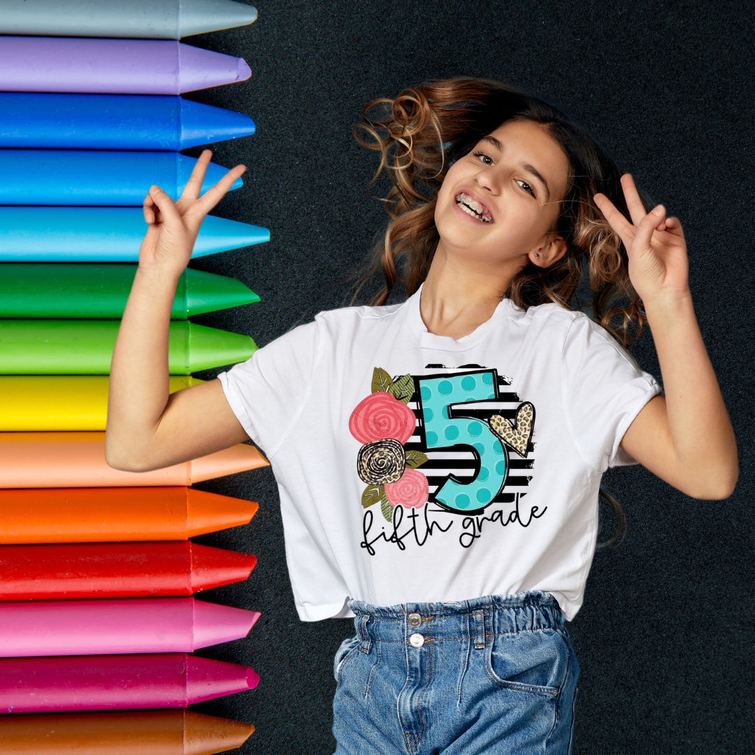 Elementary School Grade Floral Youth T-Shirt