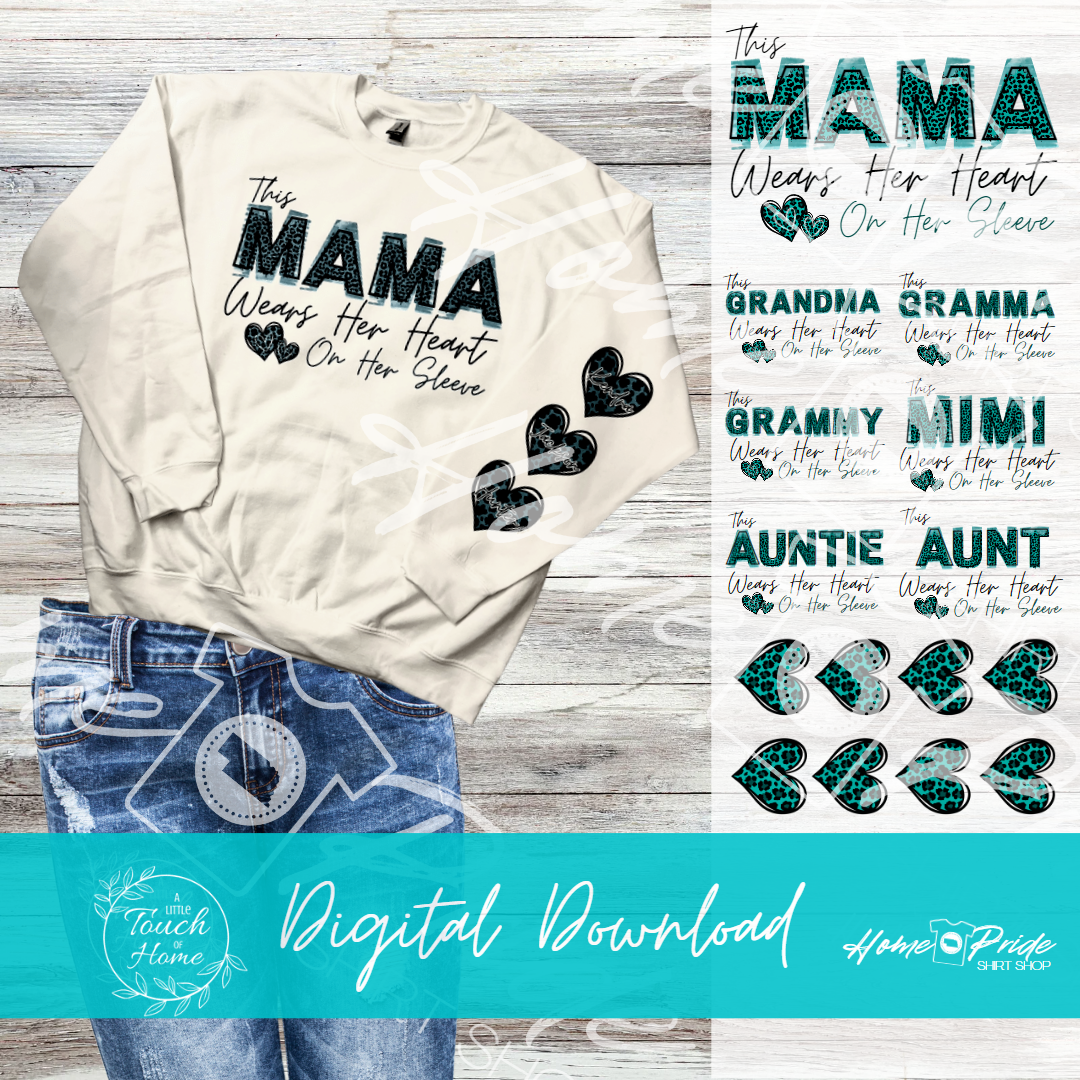 Heart On My Sleeve Turquoise Leopard Complete 8 Sublimation Image Bundle