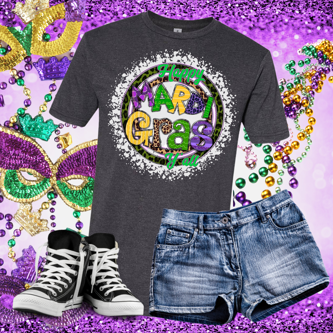 Happy Mardis Gras Ya'll Bleached T-Shirt