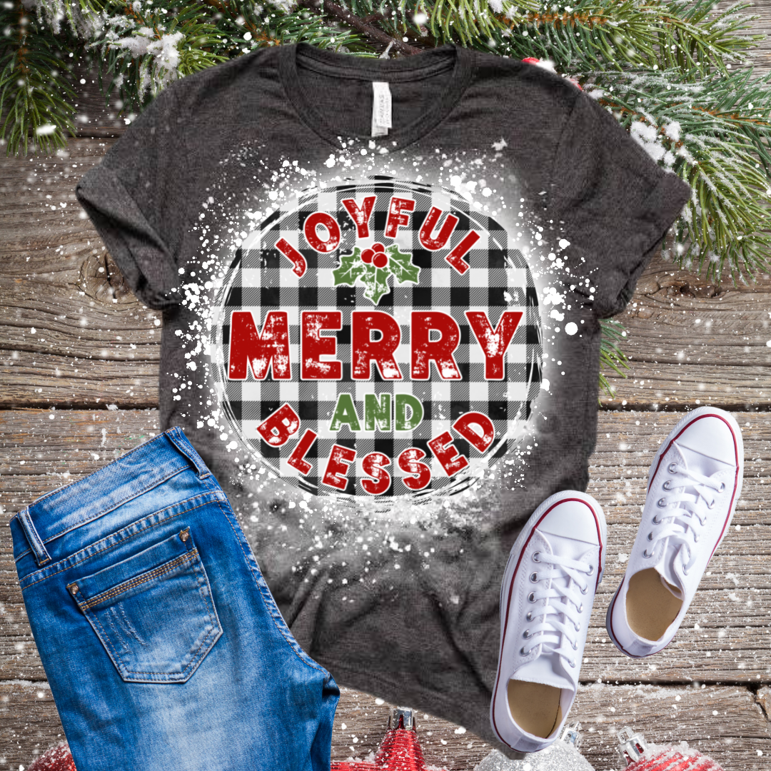 Joyful, Merry, Blessed Bleached T-Shirt