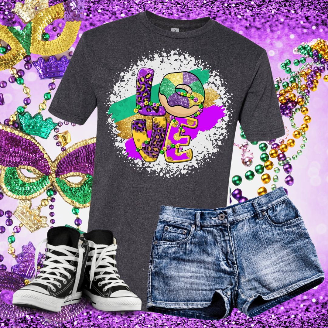 Love Mardis Gras Bleached T-Shirt