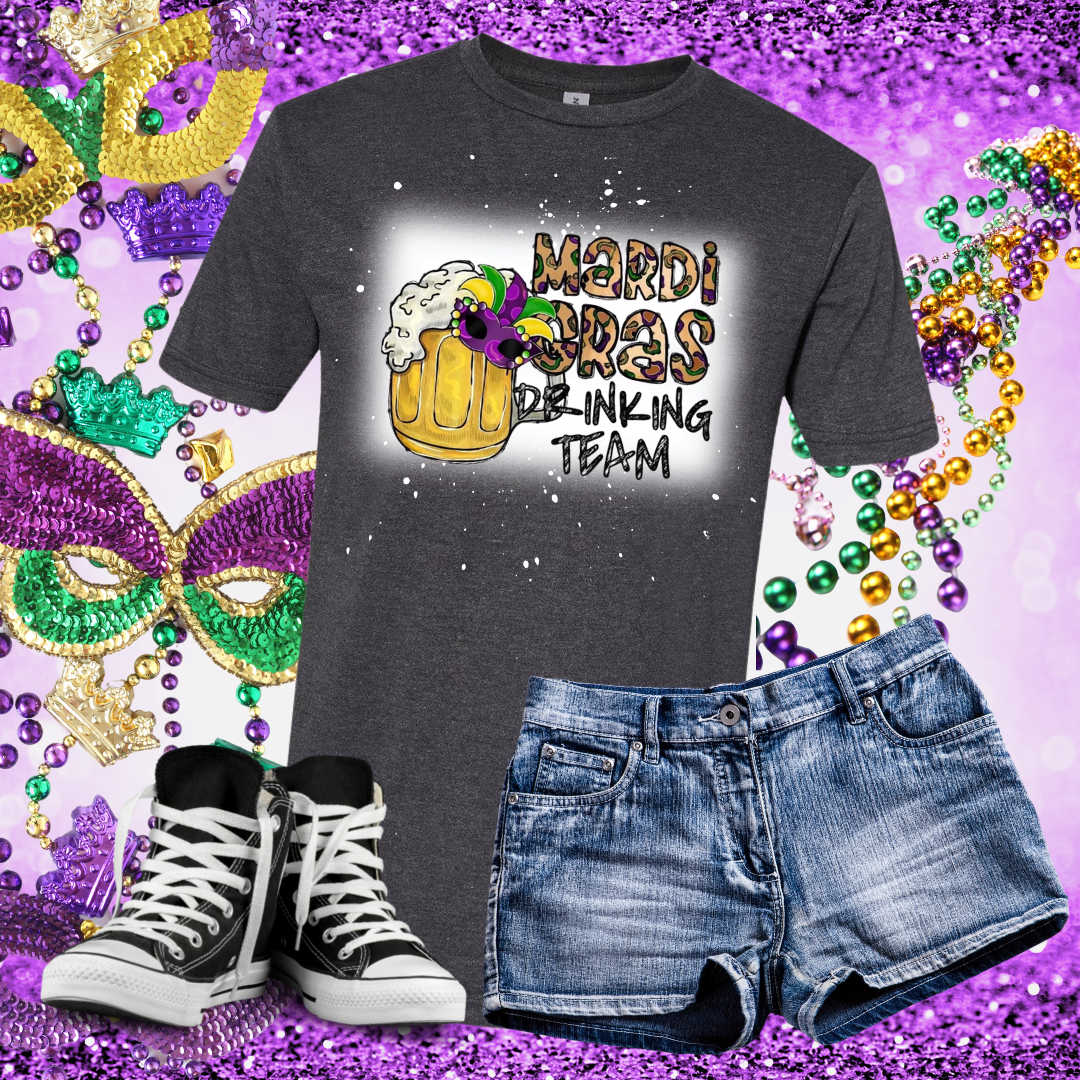 Mardis Gras Drinking Team Bleached T-Shirt