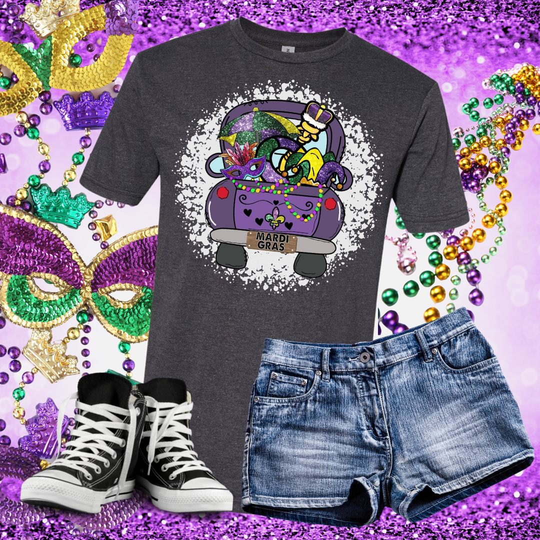 Mardis Gras Farm Truck Bleached T-Shirt