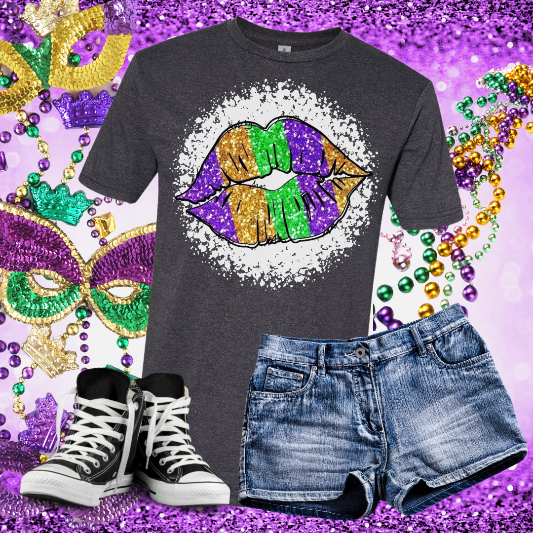 Mardis Gras Lips Bleached T-Shirt
