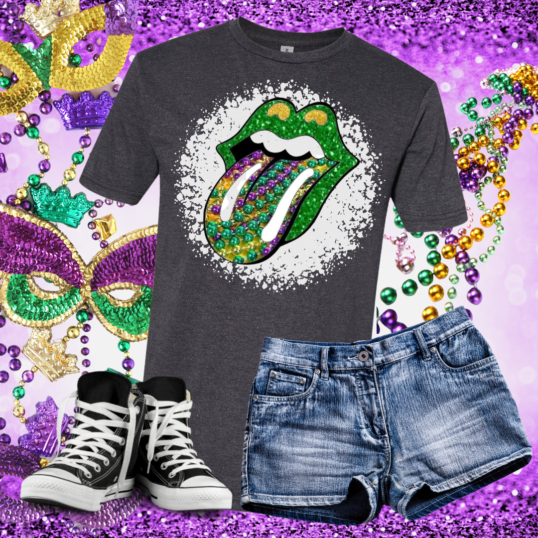 Mardis Gras Tongue Bleached T-Shirt