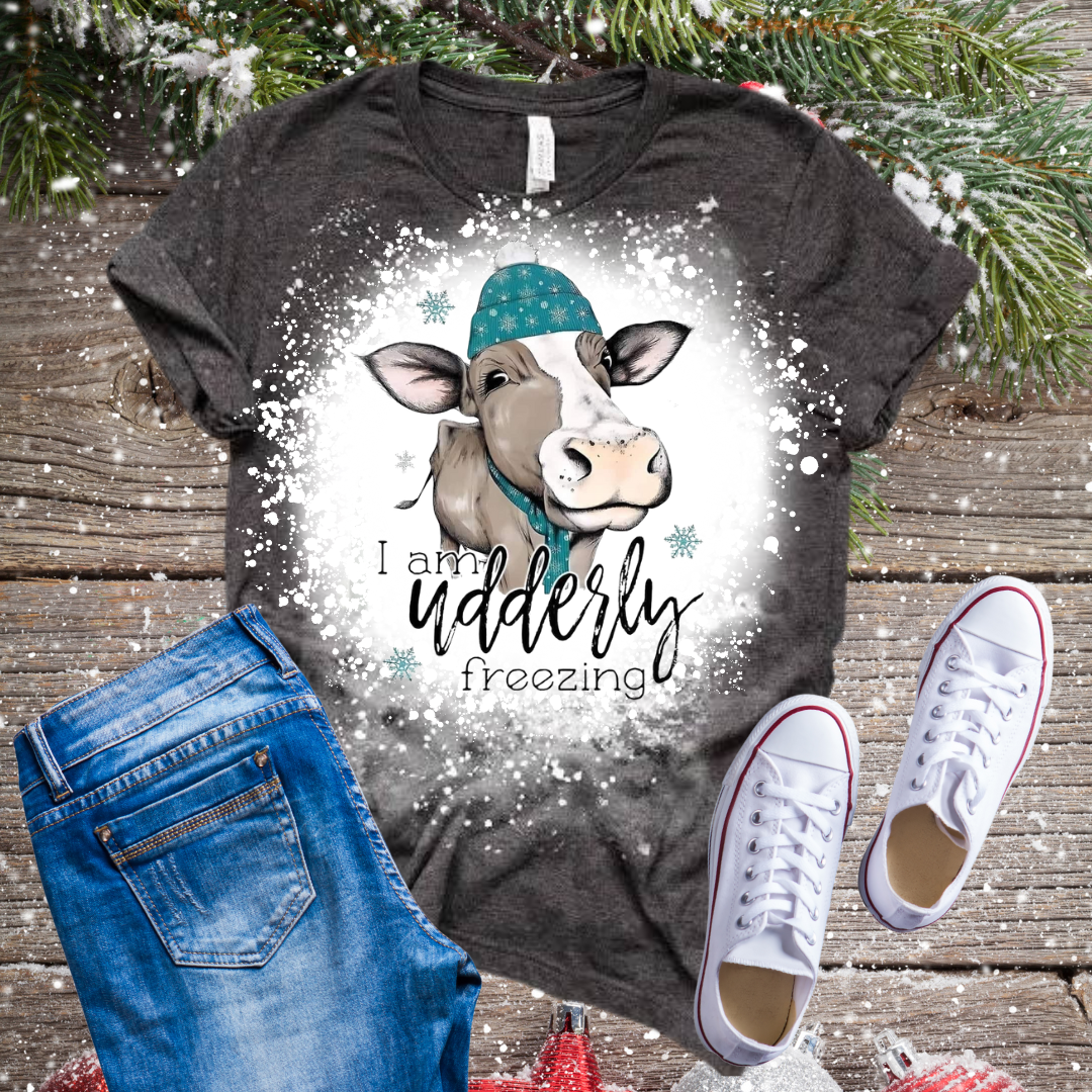 Udderly Freezing Cow Bleached T-Shirt