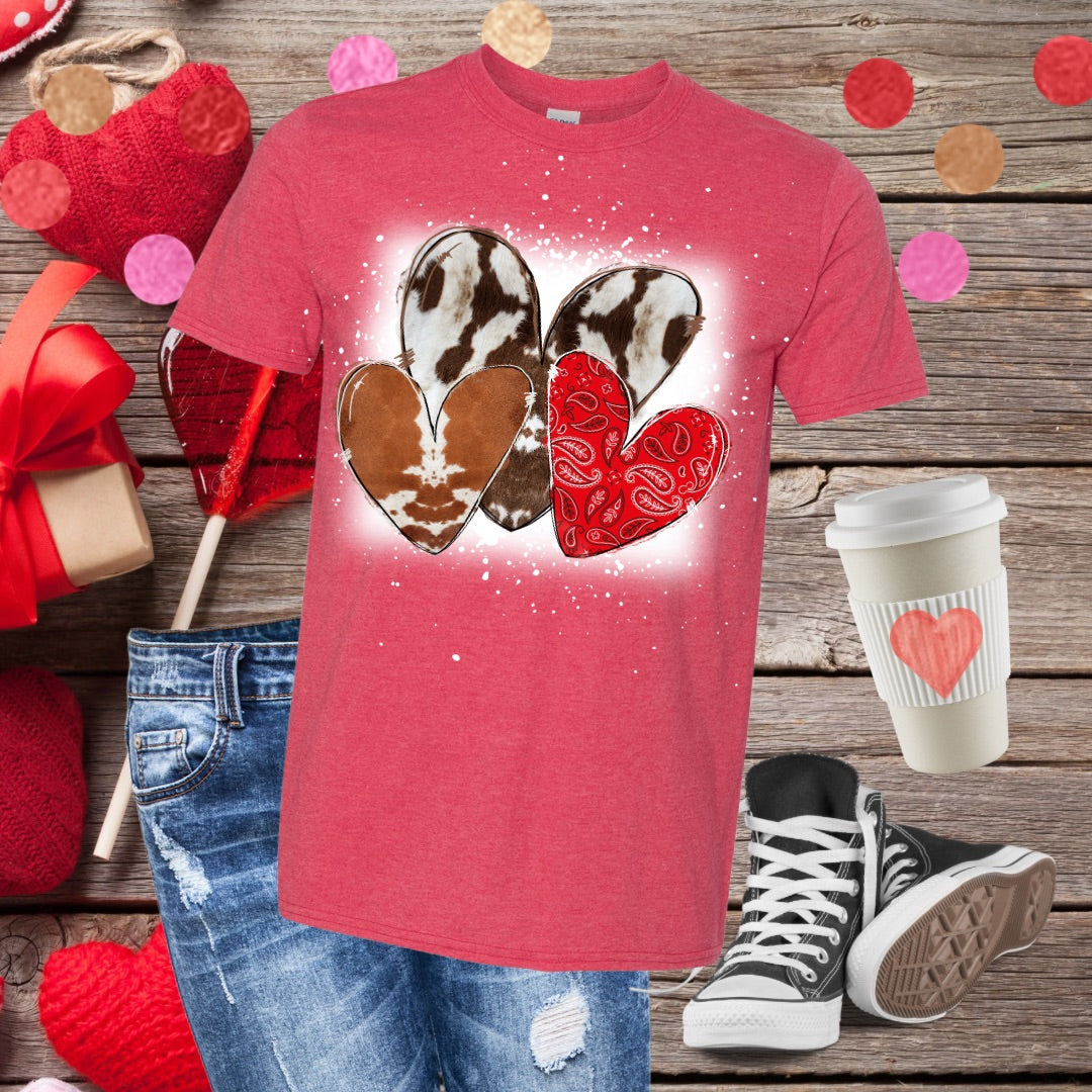 Cowhide Heart Doodles Bleached T-Shirt