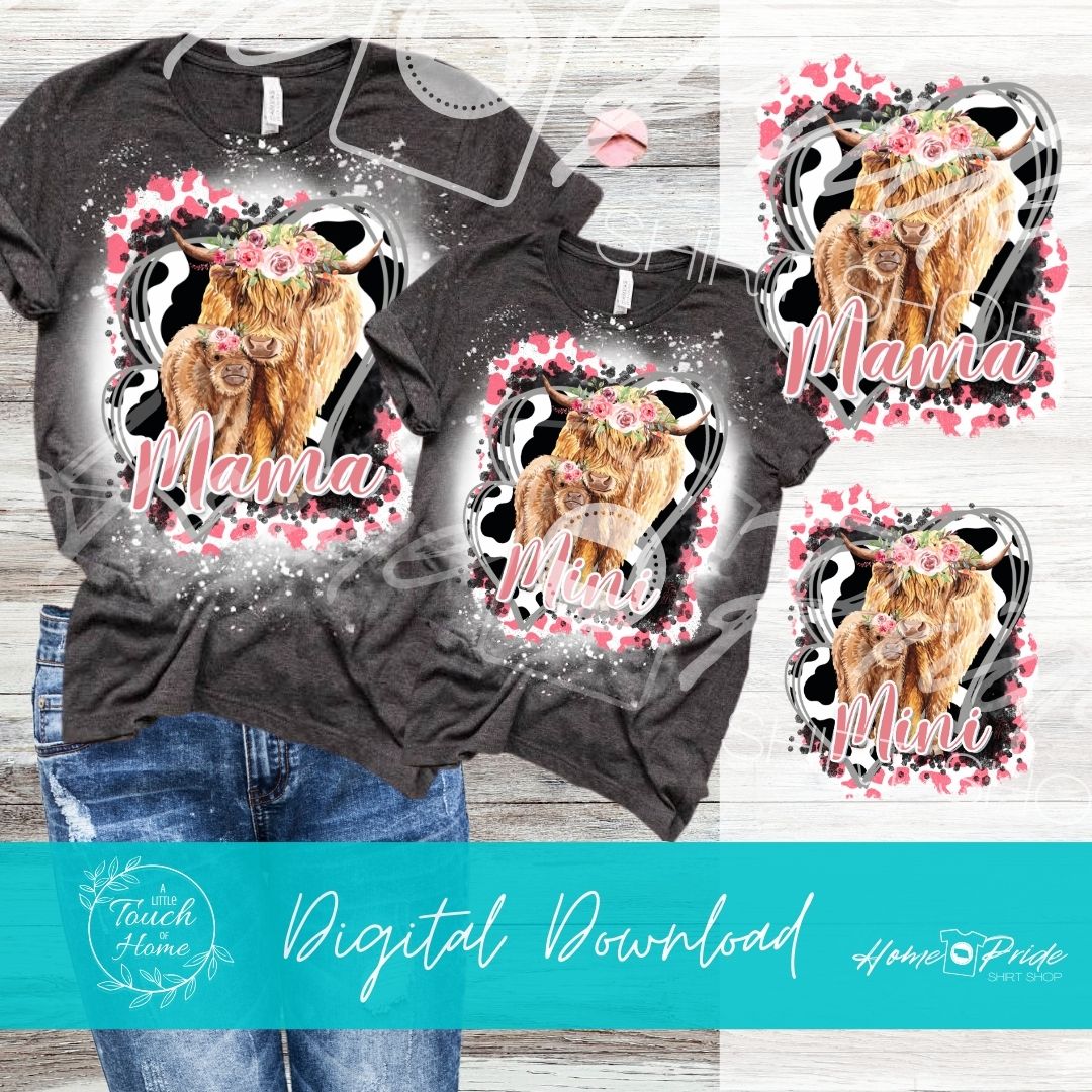 Mama & Mini Matching Highland Cow Complete Sublimation Image Bundle