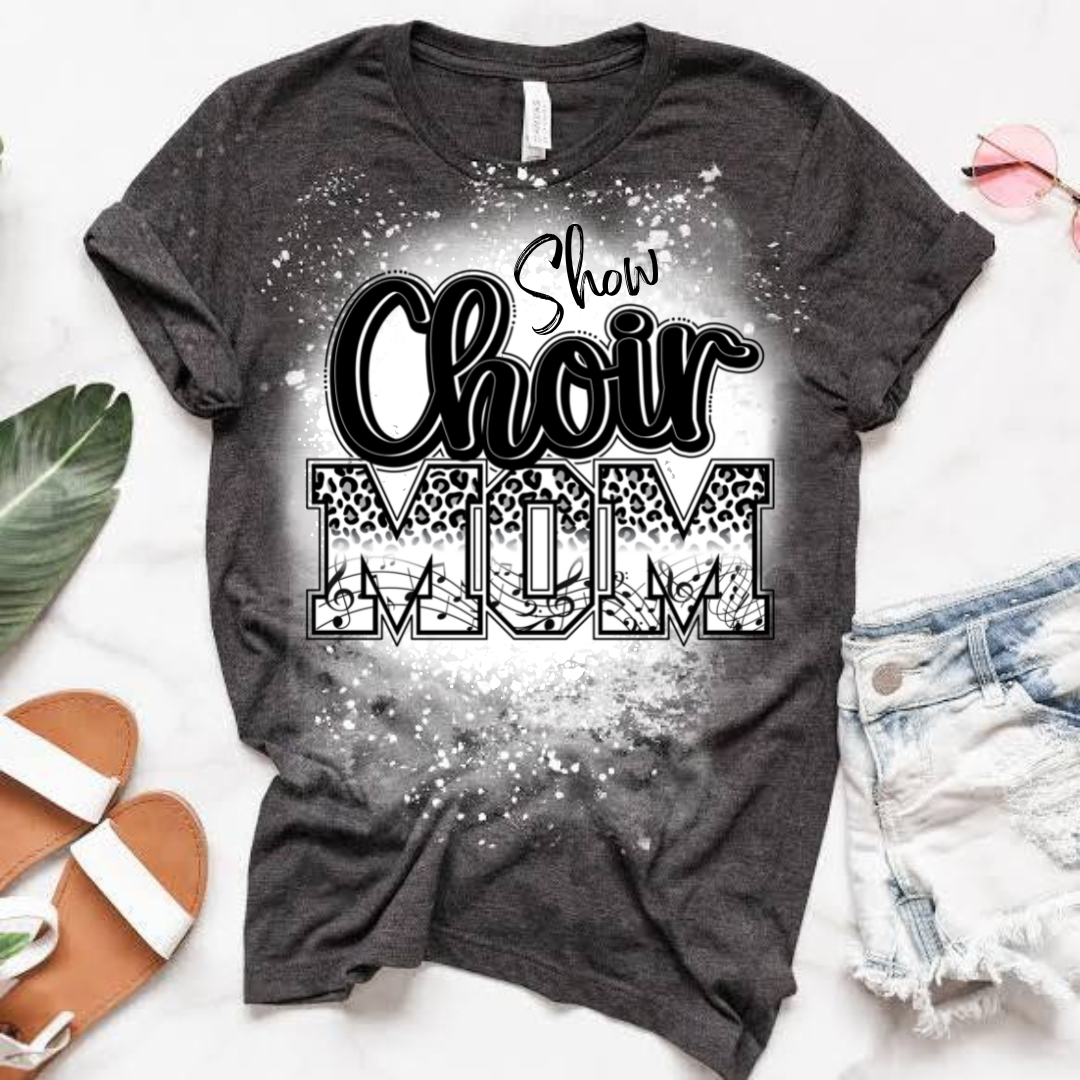 Leopard Print Show Choir Mom Music Note Bleached T-Shirt