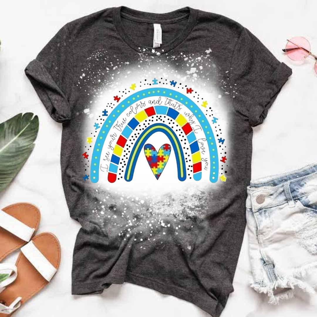 True Colors Autism Awareness Bleached T-Shirt
