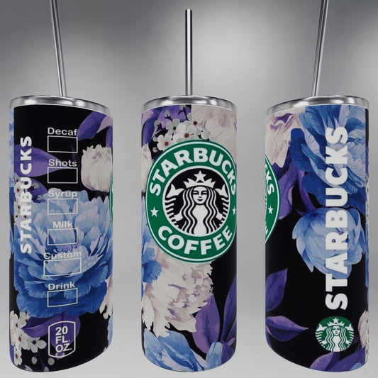 Blue Watercolor Floral Starbucks 20oz Hydro Tumbler