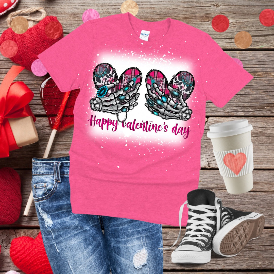 Skeleton Hands Grabbing Heart Boobs Bleached T-Shirt