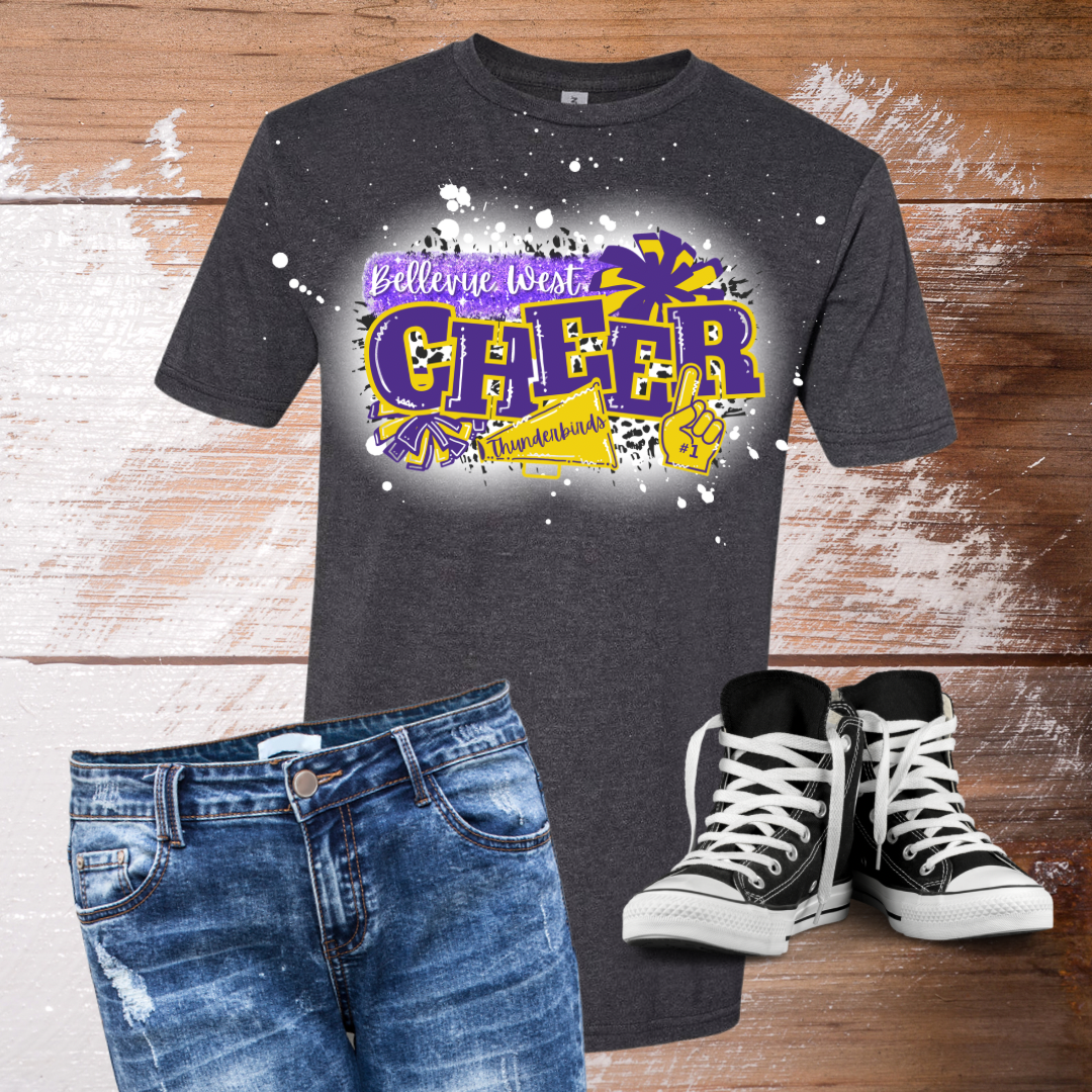Bellevue West Thunderbirds Cheer Bleached T-Shirt