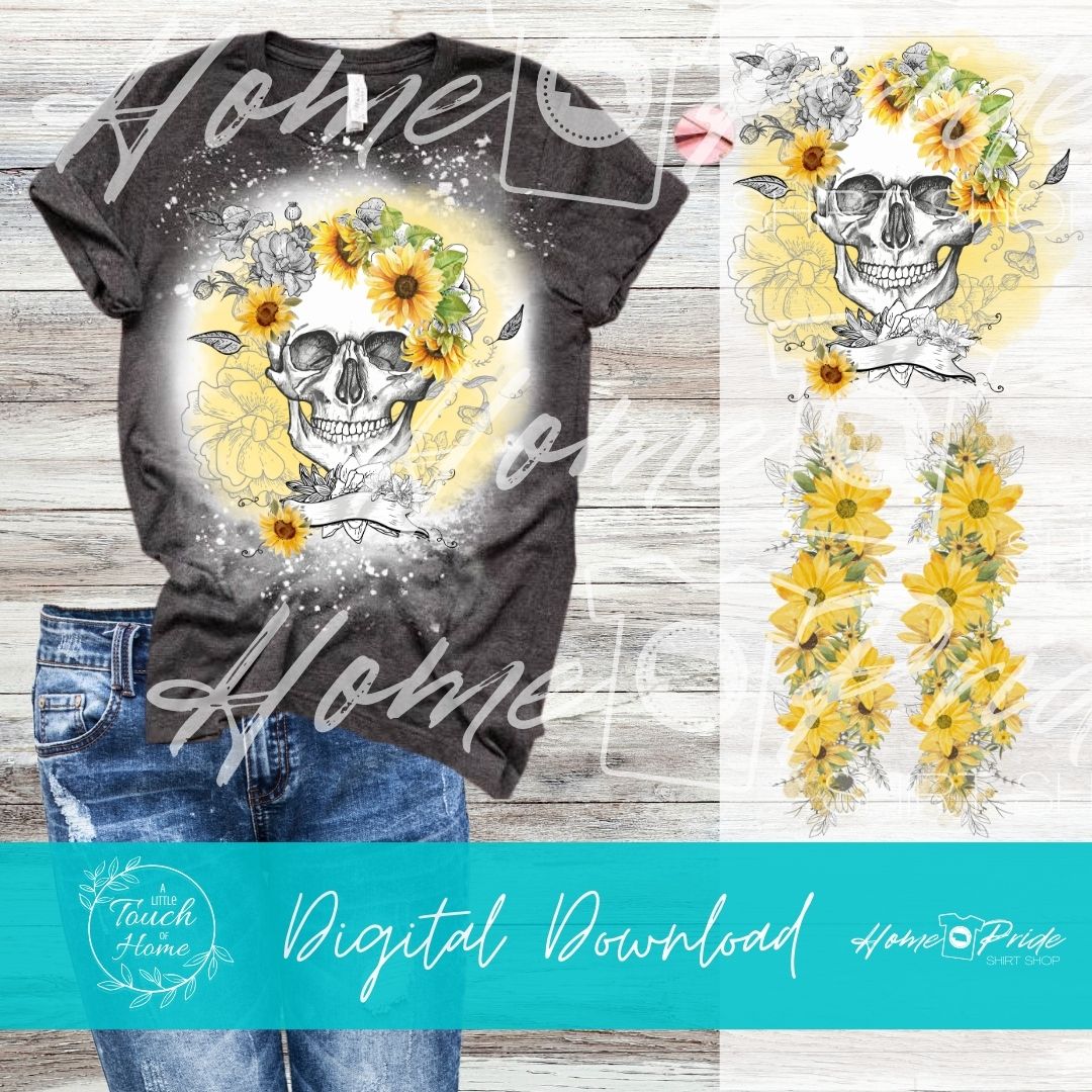 Watercolor Sunflower Skull Complete Sublimation Image Bundle