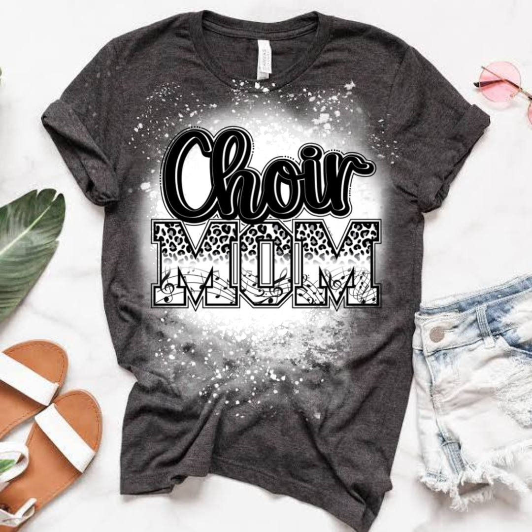Leopard Print Choir Mom Music Note Bleached T-Shirt