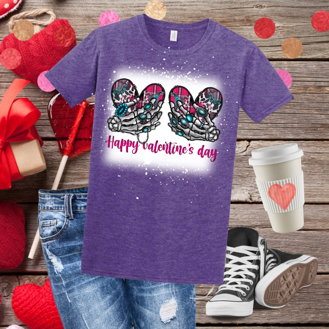 Skeleton Hands Grabbing Heart Boobs Bleached T-Shirt