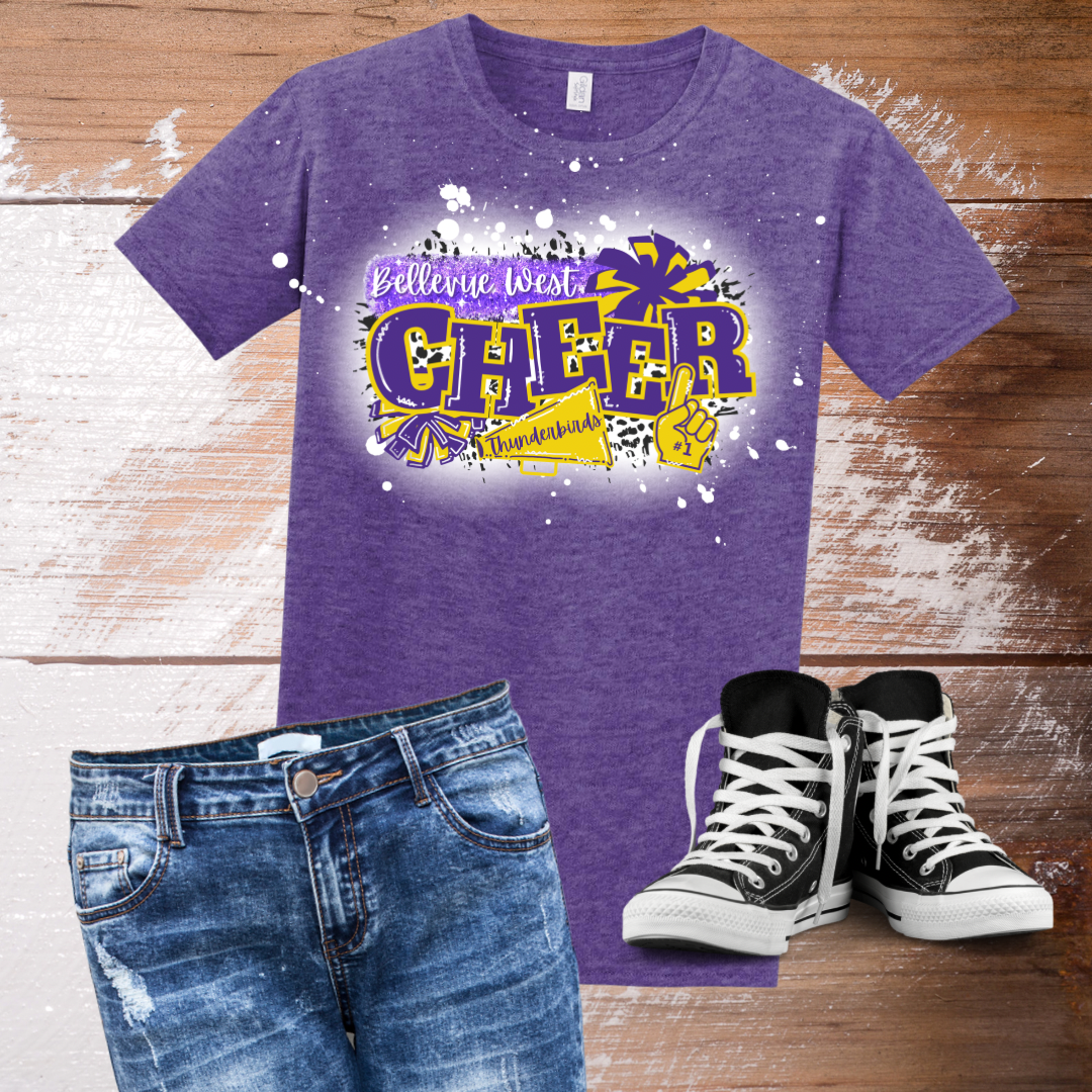 Bellevue West Thunderbirds Cheer Bleached T-Shirt