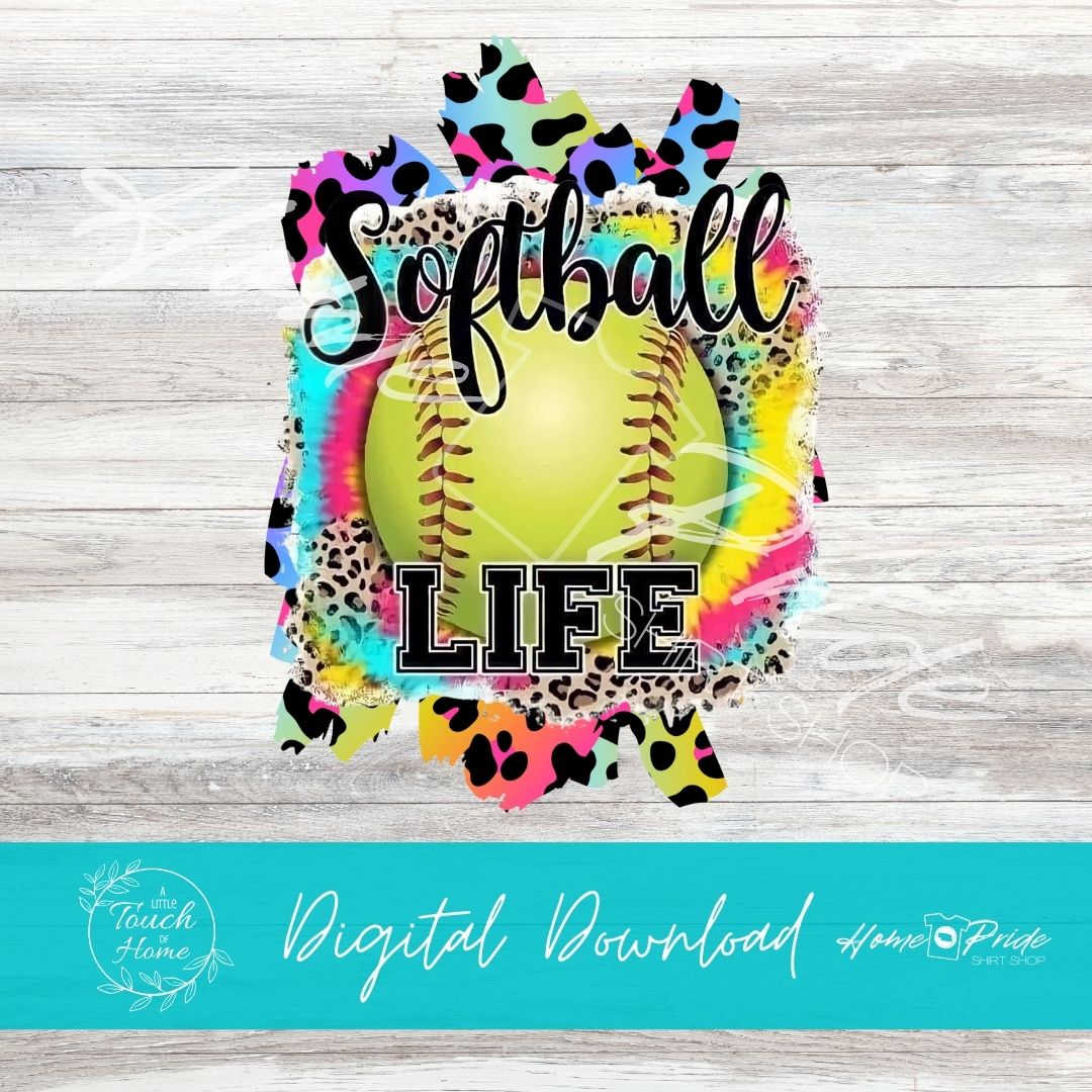 Rainbow Leopard Softball Life Sublimation Design