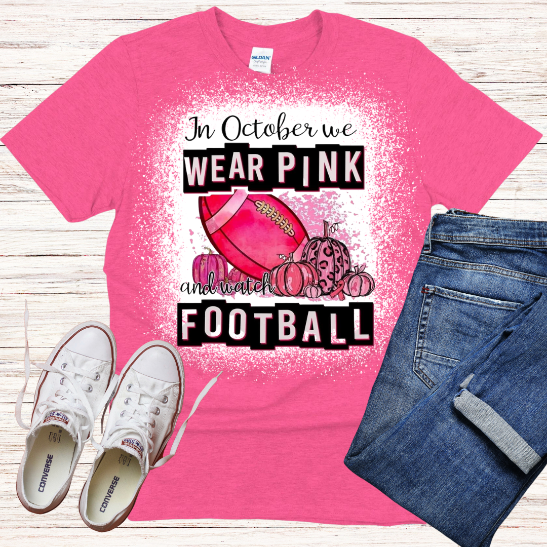 In October We Wear Pink Breast Cancer Bleached Tee