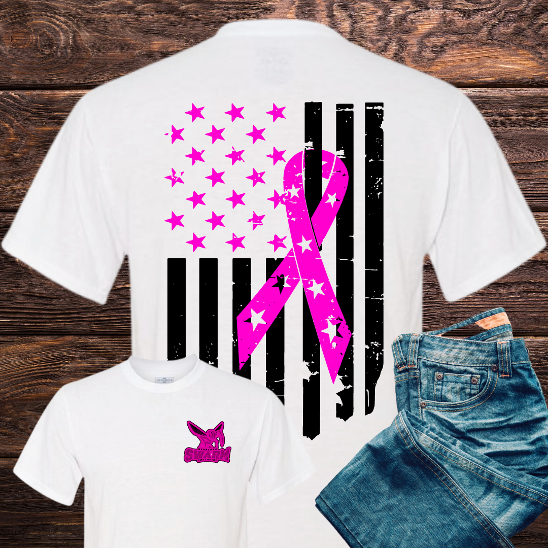 Pink Swarm Breast Cancer Chest Logo Softstyle Tee