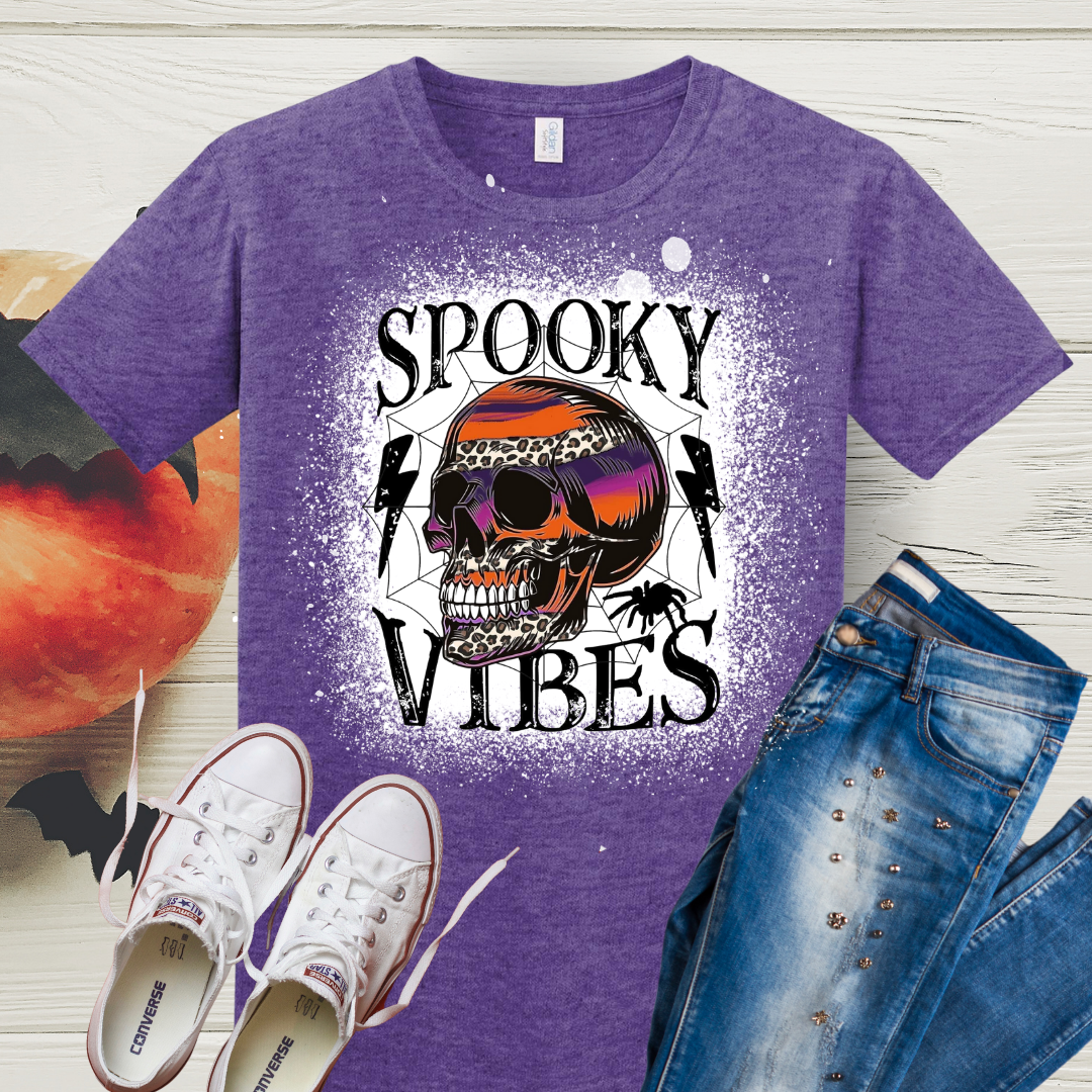 Spooky Skull Vibes Halloween Bleached Tee