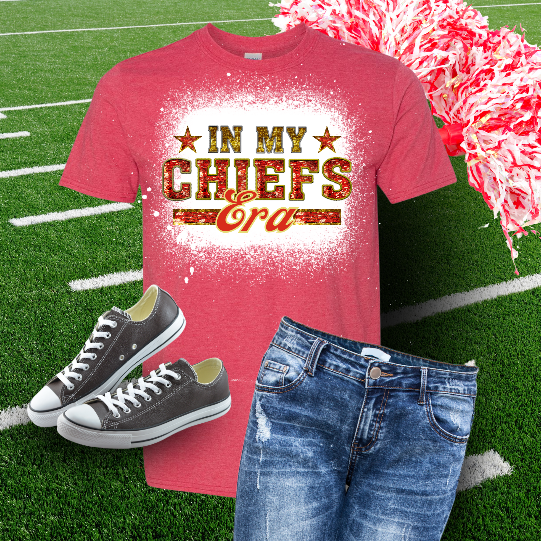 In My Chiefs Era Faux Glitter Embroidery Bleached TShirt