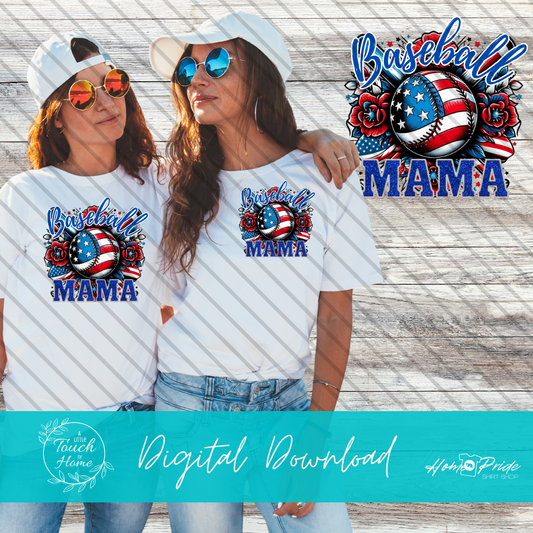 Red, White, & Blue "Baseball Mama" Digital Download PNG