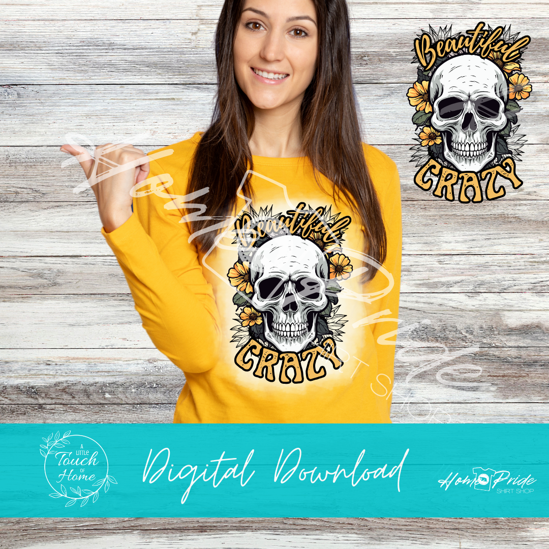 Beautiful Crazy Skull And Sunflower Digital Download PNG