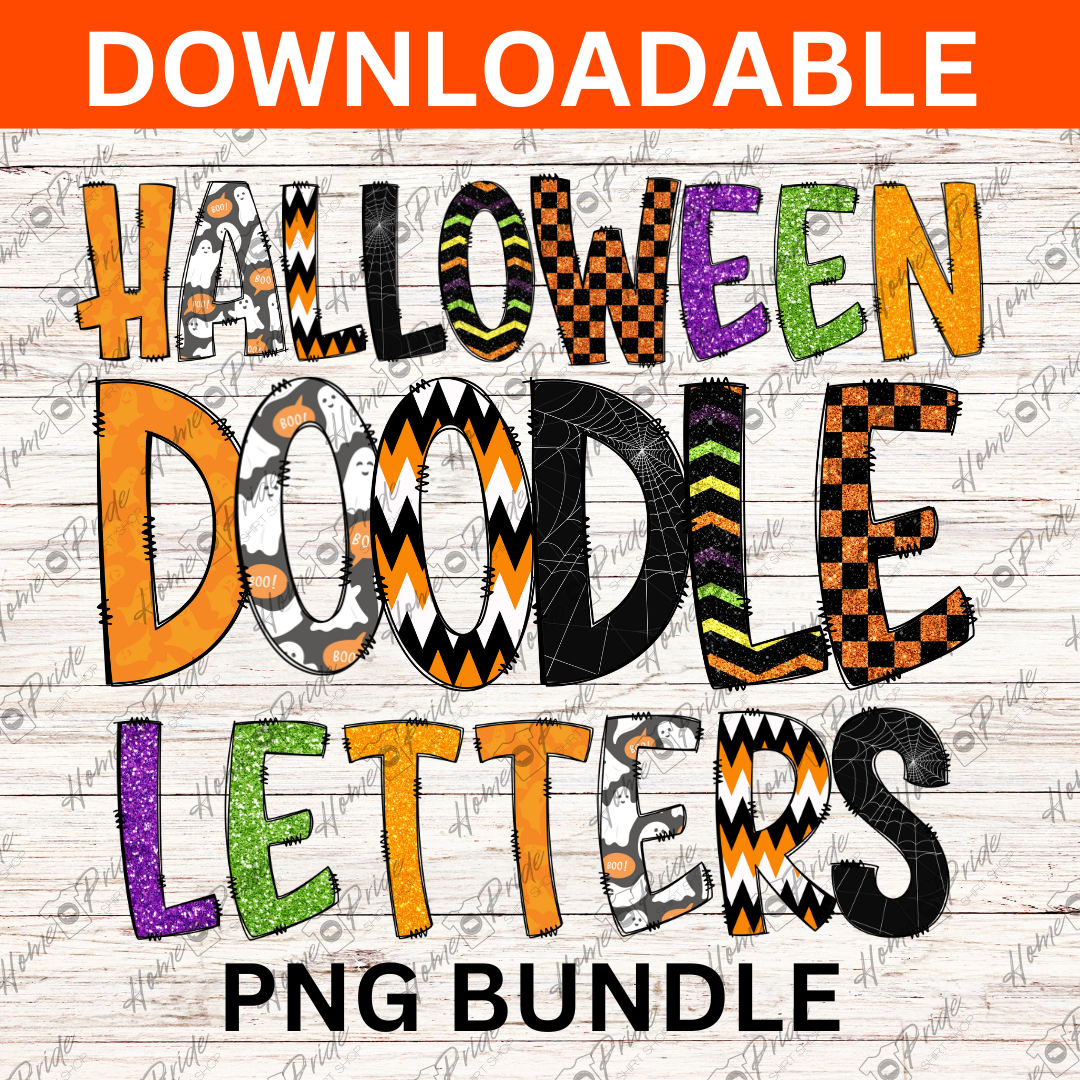 Halloween Doodle Letter Digital Download PNG Bundle