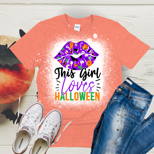 This Girl Loves Halloween Bleached Tee