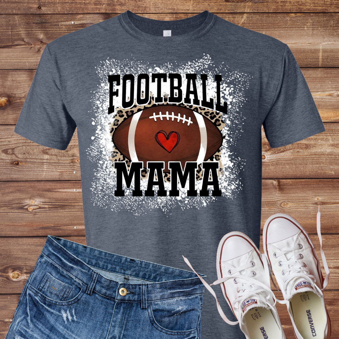 Football Mama Heart Bleached T-Shirt