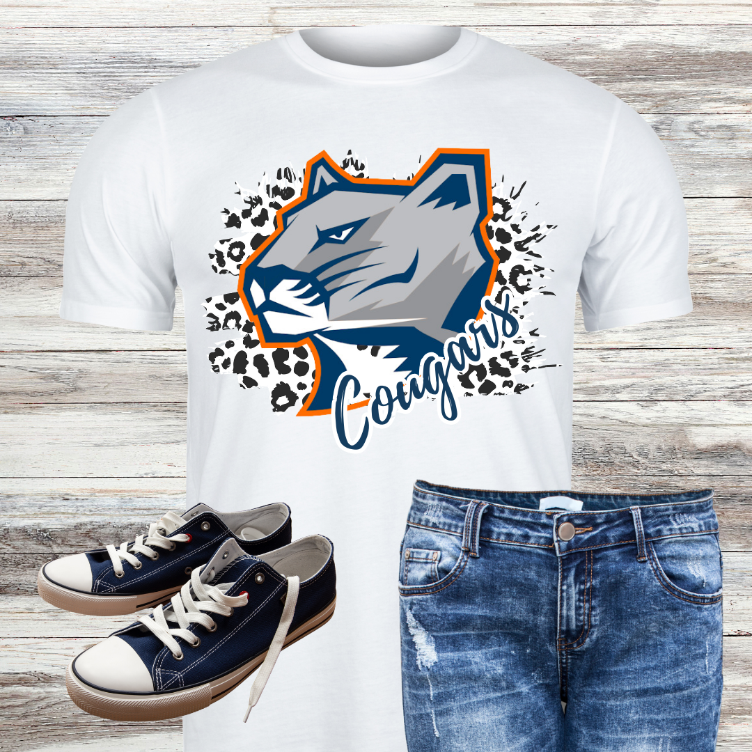 Gross Catholic Cougars Leopard Print Script Logo Bleached Shirt