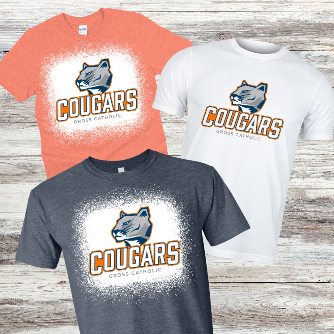 Gross Catholic Cougars Block Logo Bleached Shirt