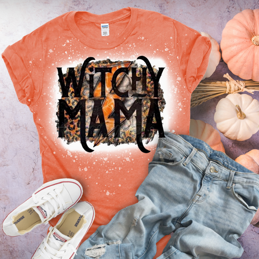 Witchy Mama Leopard Halloween Bleached Tee