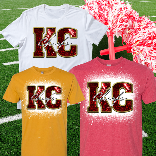 KC Red Faux Embroidery Bleached TShirt