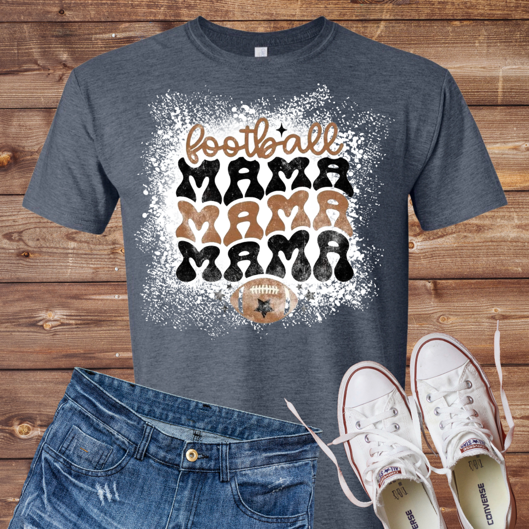 Football Mama Groovy Bleached T-Shirt