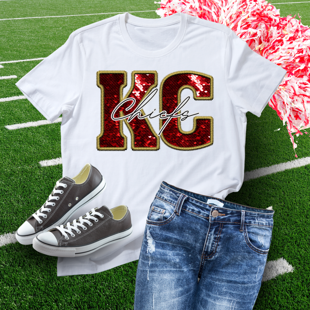 KC Red Faux Embroidery Bleached TShirt