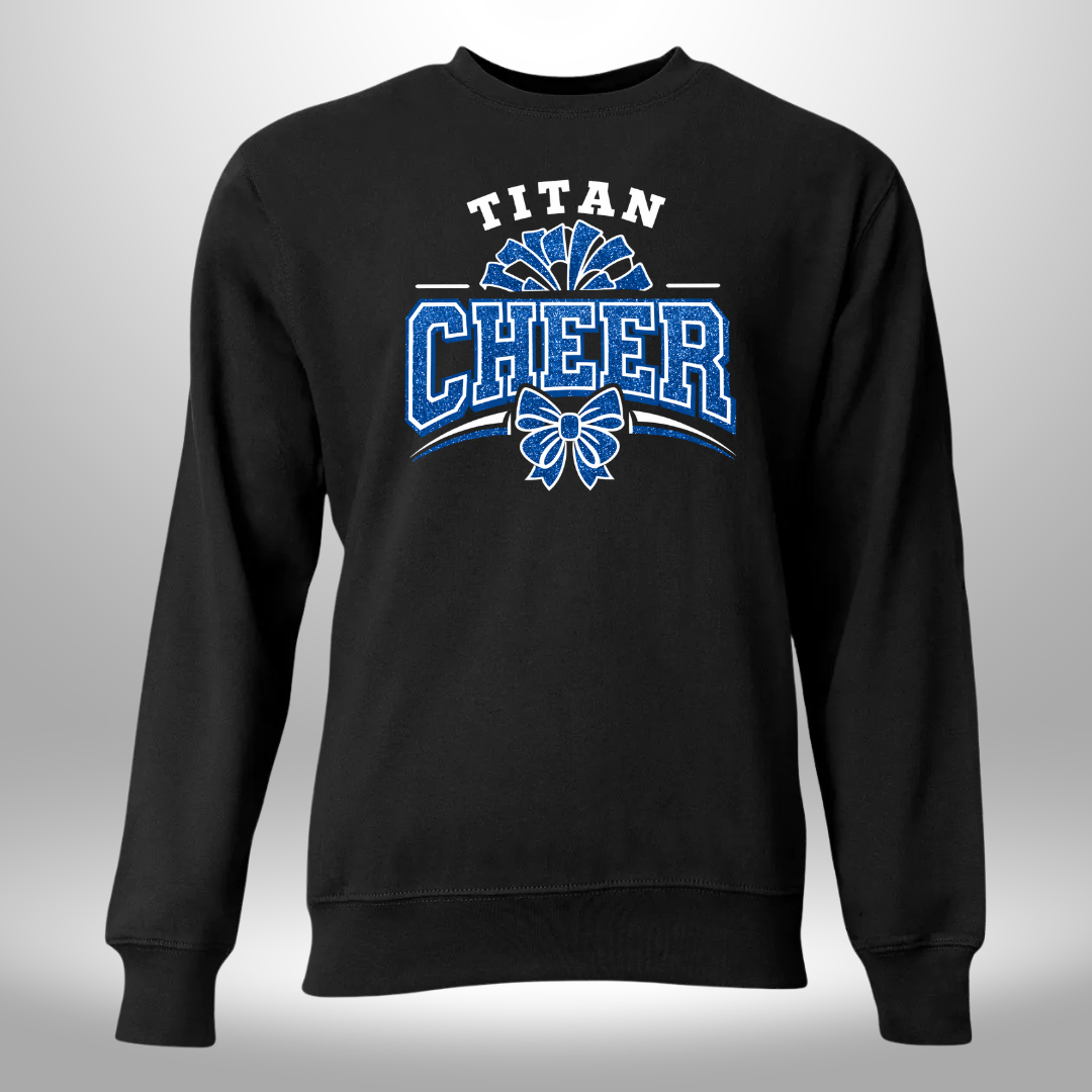 PAPILLION TITANS CHEER FAUX GLITTER T-SHIRT, LONG SLEEVE T-SHIRT, SWEATSHIRT, OR HOODIE