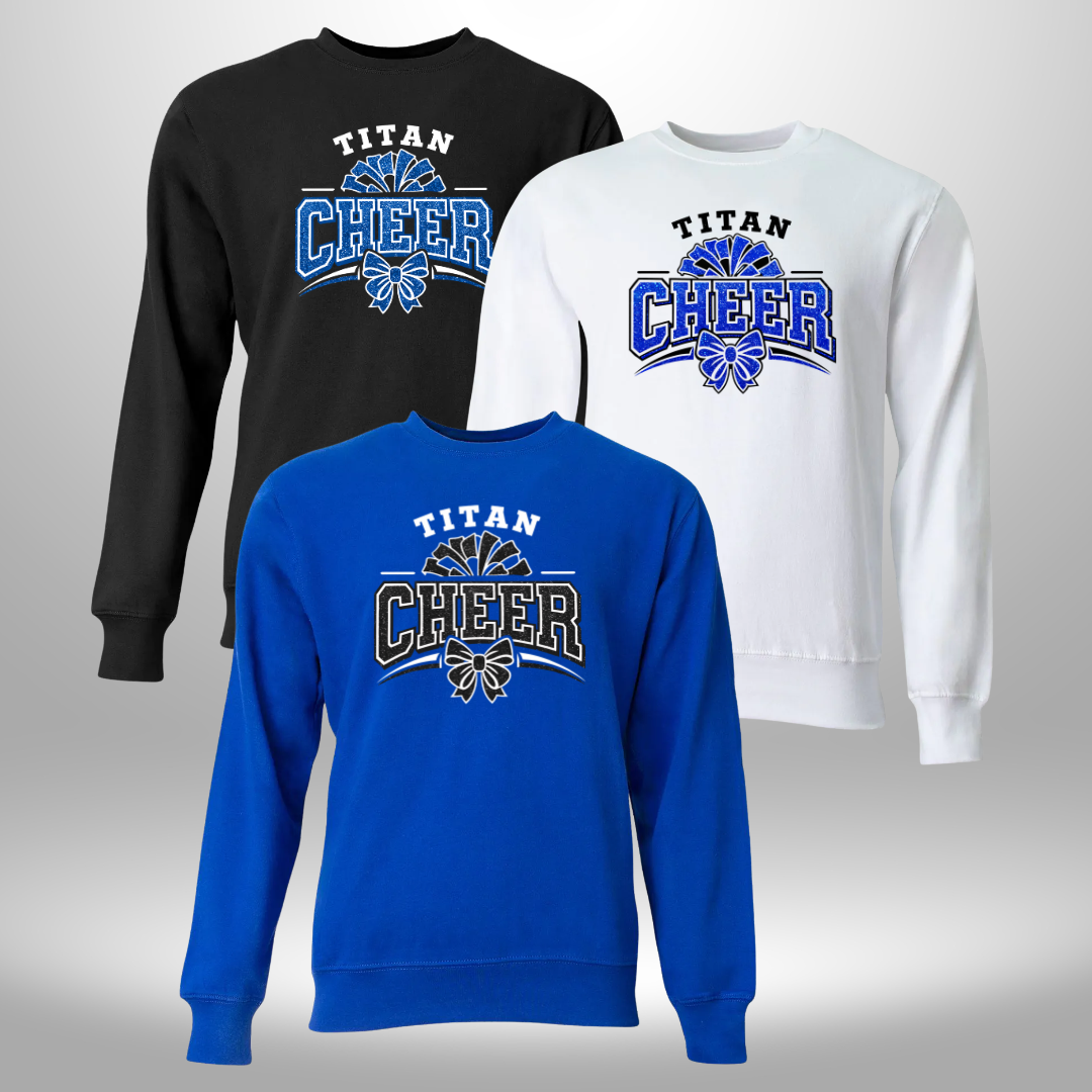 PAPILLION TITANS CHEER FAUX GLITTER T-SHIRT, LONG SLEEVE T-SHIRT, SWEATSHIRT, OR HOODIE