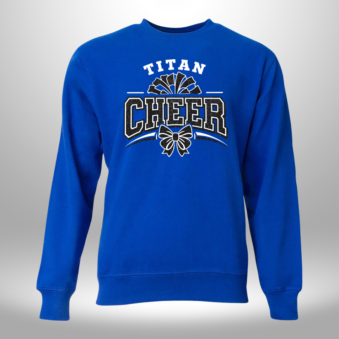 PAPILLION TITANS CHEER FAUX GLITTER T-SHIRT, LONG SLEEVE T-SHIRT, SWEATSHIRT, OR HOODIE