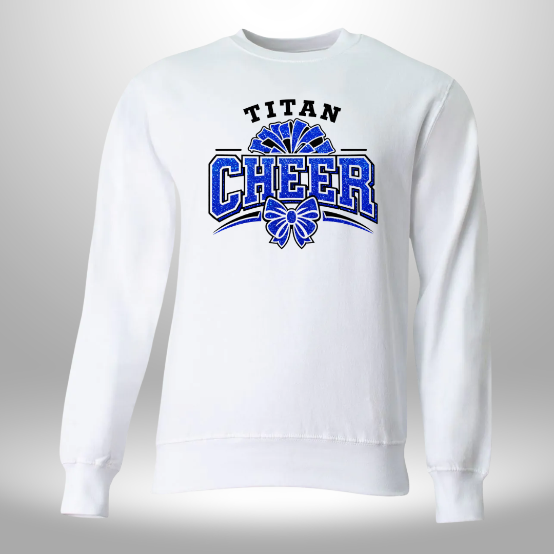 PAPILLION TITANS CHEER FAUX GLITTER T-SHIRT, LONG SLEEVE T-SHIRT, SWEATSHIRT, OR HOODIE