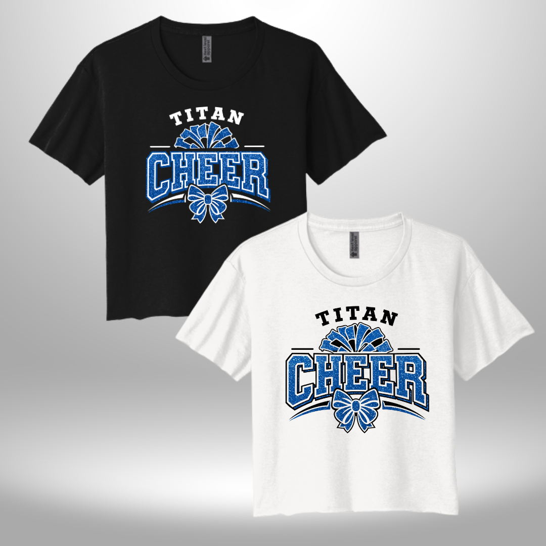 PAPILLION TITANS CHEER FAUX GLITTER T-SHIRT, LONG SLEEVE T-SHIRT, SWEATSHIRT, OR HOODIE