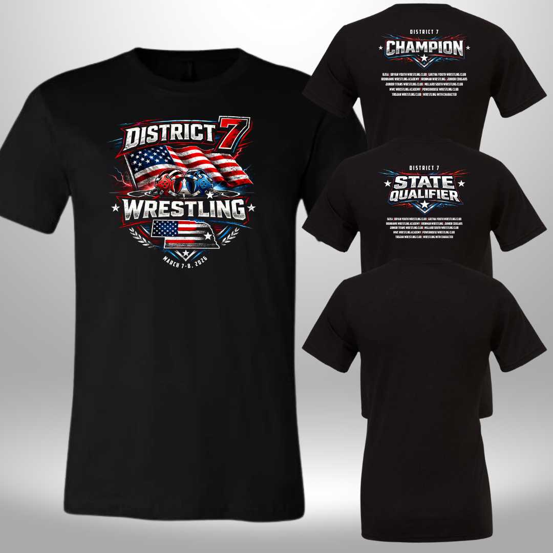 2026 District 7 Wrestling Champ & Qualifier T-Shirt, Crewneck, or Hoodie