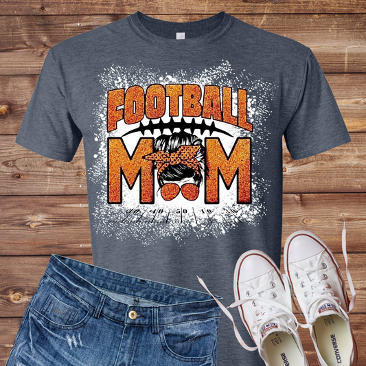 Orange Football Mom Bleached T-Shirt