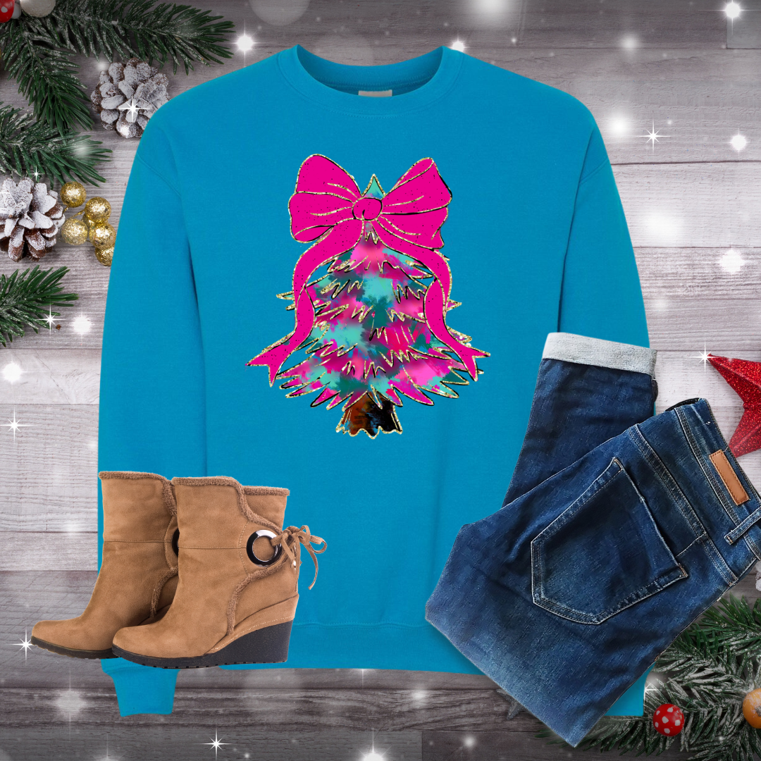 Faux Glitter Christmas Tree Crew Neck Sweatshirt