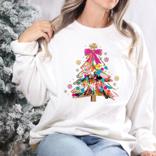 Glitter Christmas Tree Crew Neck Sweatshirt