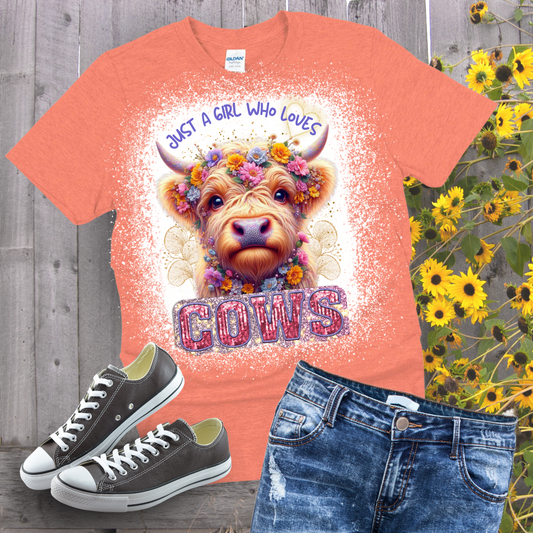 "Just a Girl Who Loves Cows" Bleached T-Shirt