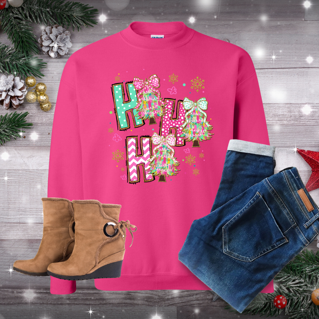 Ho Ho Ho Pink Crew Neck Sweatshirt