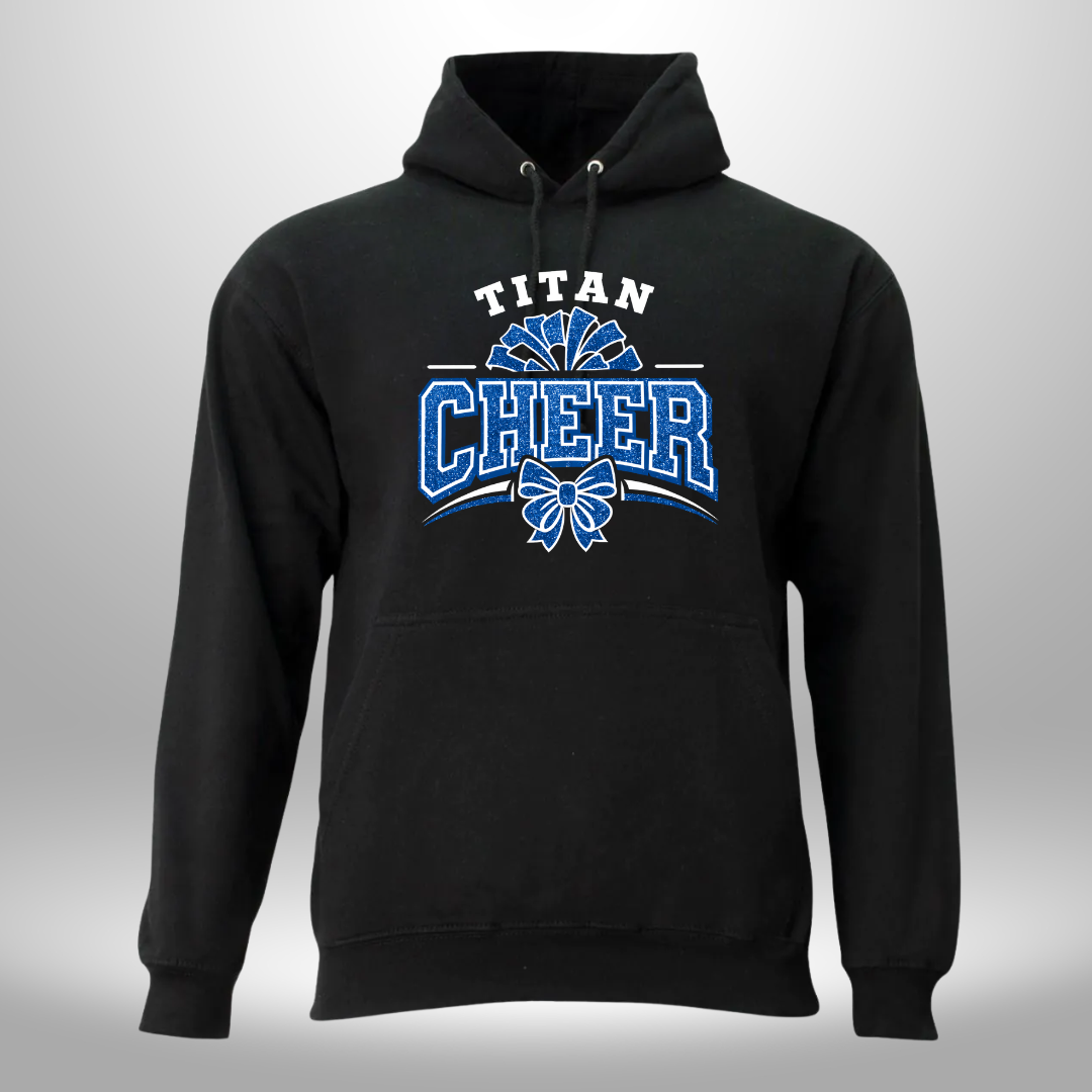 PAPILLION TITANS CHEER FAUX GLITTER T-SHIRT, LONG SLEEVE T-SHIRT, SWEATSHIRT, OR HOODIE