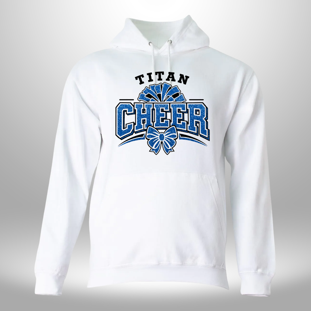 PAPILLION TITANS CHEER FAUX GLITTER T-SHIRT, LONG SLEEVE T-SHIRT, SWEATSHIRT, OR HOODIE